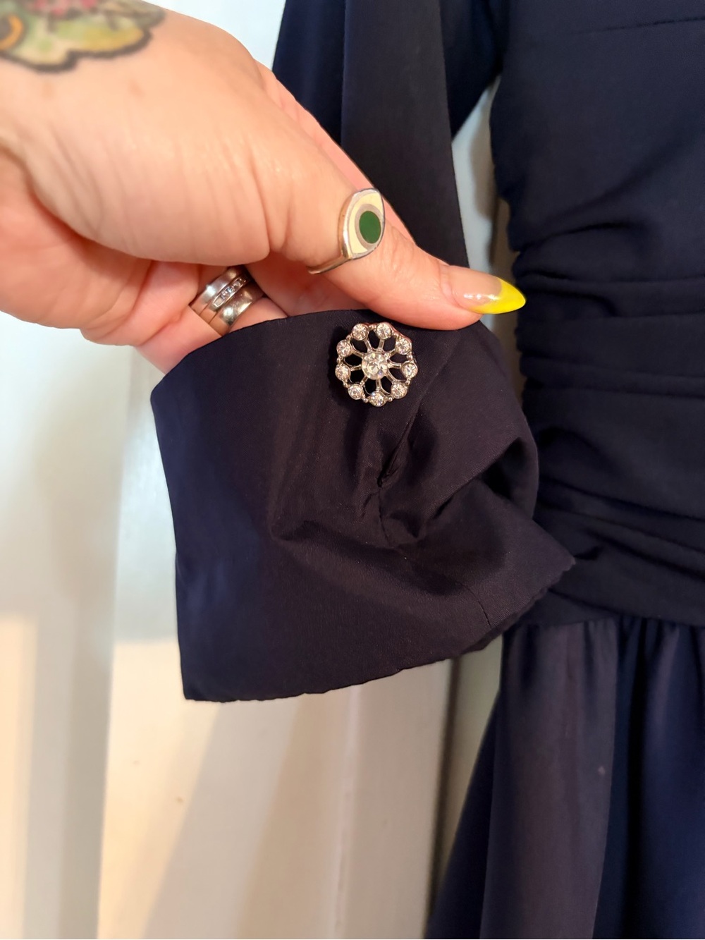 Jessica Navy Midi Dress with Rouched Waist - Picture 4 of 6